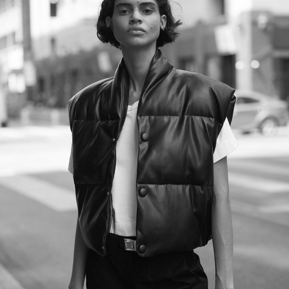 A.L.C. Willow Faux Leather Puffer Vest - Size XS S 0 2 - Black